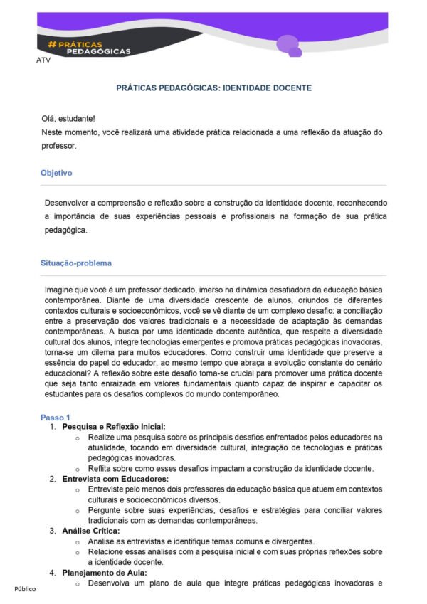 Portfólio Práticas Pedagógicas: Identidade Docente – Projeto de ...